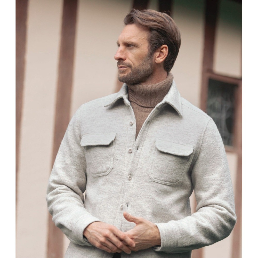 32 Degrees Heat Mens Small Oatmeal Heather Fleece Button Down Shacket Jacket